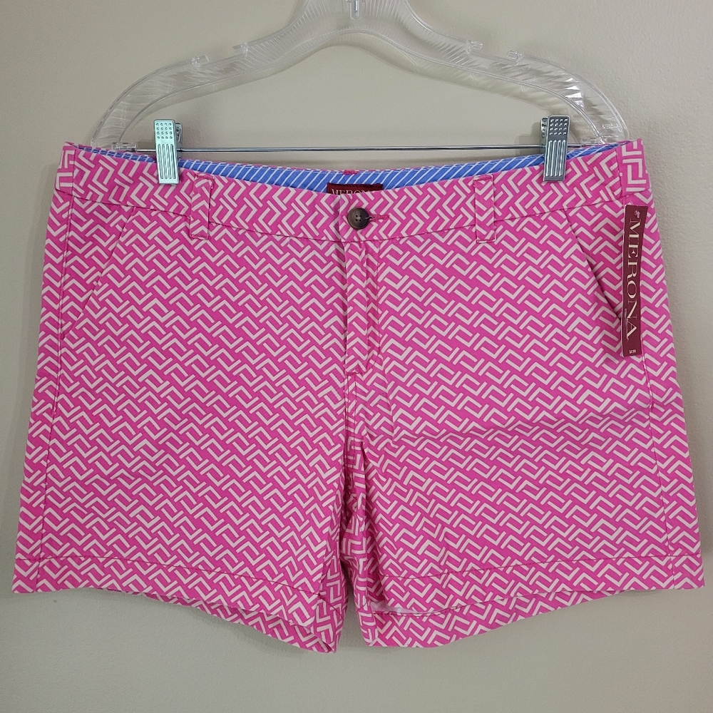 Merona Geometric Print Shorts Pink And White Size 12 NWT!